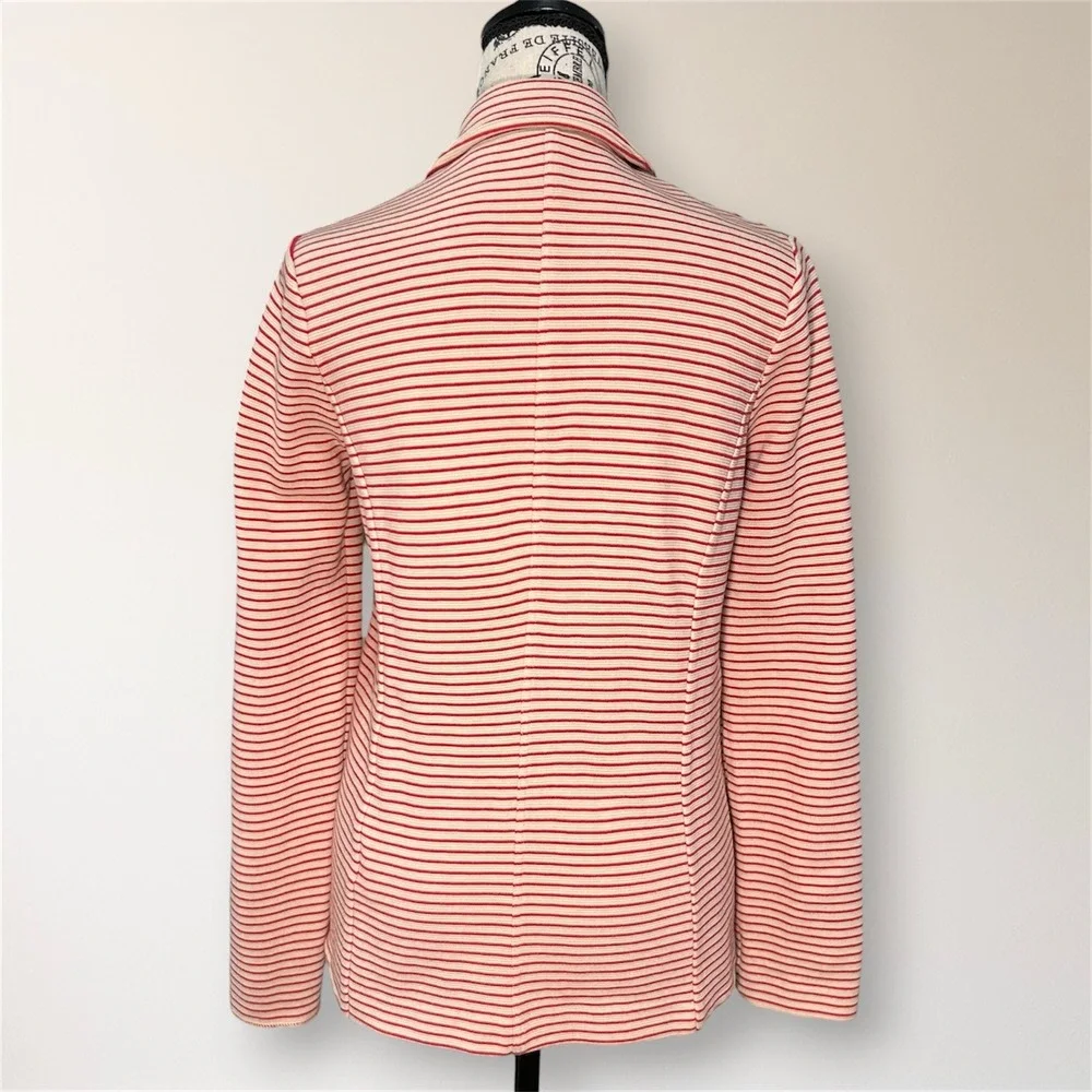 Woolrich Red Cream Stripe Knit‎ Blazer Jacket Cotton Stretch Tailored Casual S